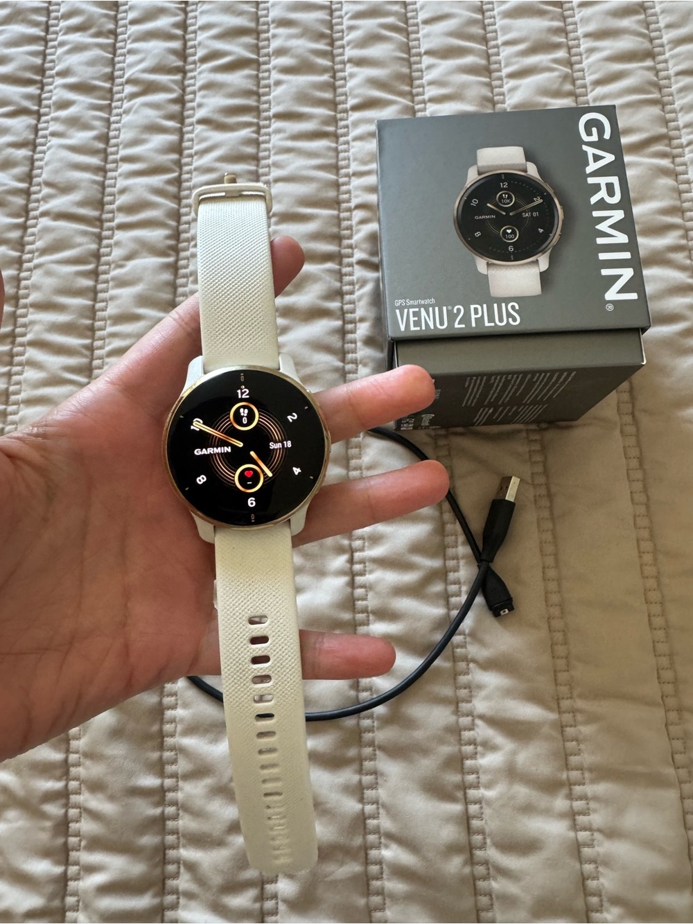 Garmin Venu 2 Plus Smartwatch - White and gold